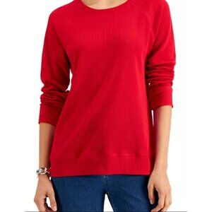 Karen Scott Sport Womens Red Waffle Knit Long Sleeve Pullover Size M Soft & Brea